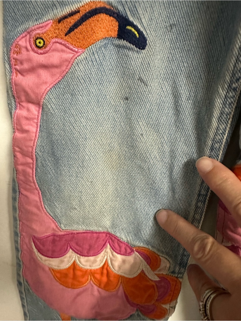 Mini Boden Embroidered Pink Flamingo Light Wash girls Jeans. Size 8. - Picture 4 of 5